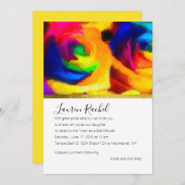 Bat Mitzvah Painted Rainbow Rose Einladung