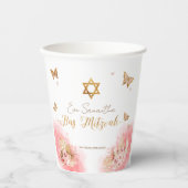 Bat Mitzvah Paper Cups | Rosa Schmetterlinge Pappbecher (Vorderseite)