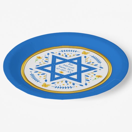 Bat Mitzvah Papier Teller. Personalisiert Pappteller (Schrägansicht)