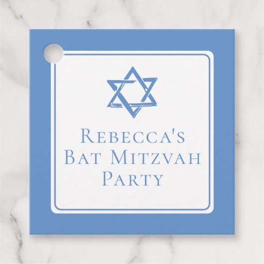 Bat Mitzvah Party Light Blue Star von David Geschenkanhänger (Vorderseite)