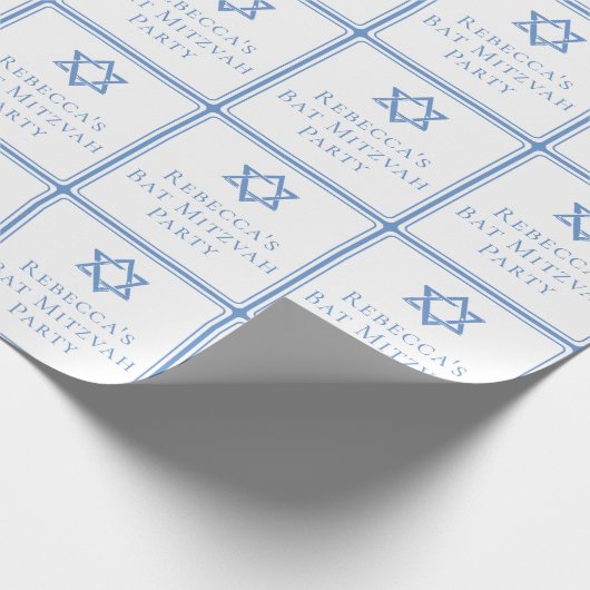 Bat Mitzvah Party Light Blue Star von David Geschenkpapier (Ecke)
