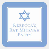 Bat Mitzvah Party Light Blue Star von David Quadratischer Aufkleber (Vorderseite)