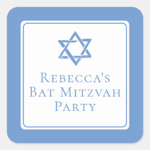 Bat Mitzvah Party Light Blue Star von David Quadratischer Aufkleber