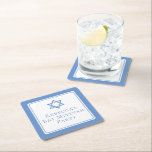Bat Mitzvah Party Light Blue Star von David Rechteckiger Pappuntersetzer<br><div class="desc">Dieser hellblaue Bat Mitzvah Party Square Paper Untersetzer hat einen schönen,  künstlerischen Star von David zeichnend oben. Die Dekoration ist personalisiert und die weiße Dekoration ist sehr schön.</div>