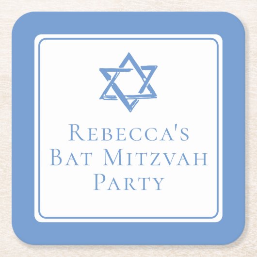 Bat Mitzvah Party Light Blue Star von David Rechteckiger Pappuntersetzer (Vorderseite)