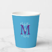 Bat Mitzvah Party Name Lila Monogram Sky Blue Pappbecher (Vorderseite)