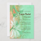 Bat Mitzvah Peach Minze Grüne Flora Wasserfarbe Einladung (Vorderseite)