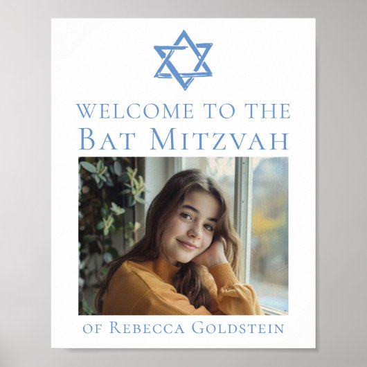 Bat Mitzvah Photo Blue Star of David Party Poster (Vorne)