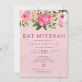 Bat Mitzvah Pink Aquarell Floral Einfach Einladung (Vorderseite)