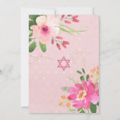 Bat Mitzvah Pink Aquarell Floral Einfach Einladung (Rückseite)