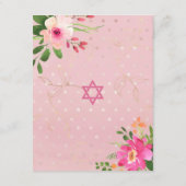 Bat Mitzvah Pink Aquarell Floral Modernes Skript Begleitkarte (Rückseite)