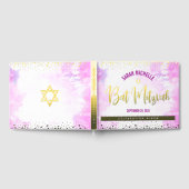 Bat Mitzvah Pink Aquarell Script Real Gold Fossil Gästebuch (Voll)