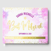 Bat Mitzvah Pink Aquarell Script Real Gold Fossil Gästebuch (Vorderseite)