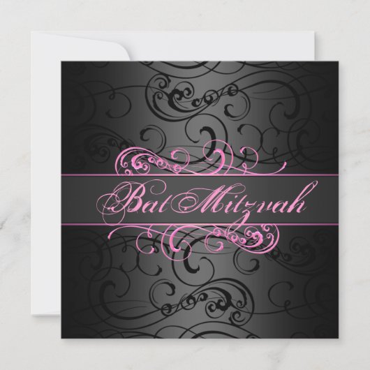 Bat Mitzvah Pink & Black Swirl Geburtstag Einladun Einladung (Vorderseite)