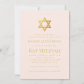 Bat Mitzvah Pink & Faux Gold Star of David Simple Einladung (Vorderseite)