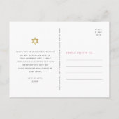 Bat Mitzvah Pink Floral Gold Script Vielen Dank Postkarte (Rückseite)