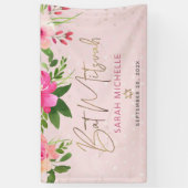 Bat Mitzvah Pink Floral Watercolor Gold Script Banner (Vertikal)