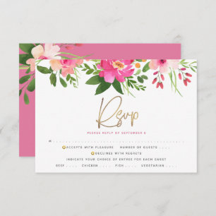 Bat Mitzvah Pink Floral Watercolor Gold Script RSVP Karte