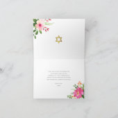 Bat Mitzvah Pink Floral Watercolor Modern Script Dankeskarte (Innenseite)