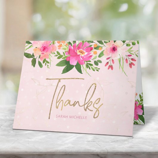 Bat Mitzvah Pink Floral Watercolor Modern Script Dankeskarte