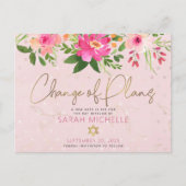 Bat Mitzvah Pink Floral Watercolor Modern Script Einladungspostkarte (Vorderseite)