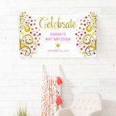 Bat Mitzvah Pink Gold Foil Script Tree of Life Banner (Insitu)
