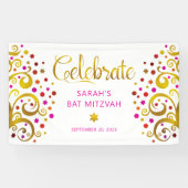 Bat Mitzvah Pink Gold Foil Script Tree of Life Banner (Horizontal)