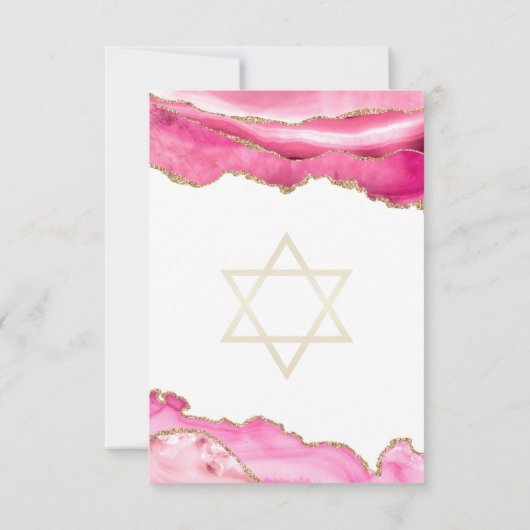 Bat Mitzvah Pink Gold Glitzer Agate RSVP Karte (Rückseite)