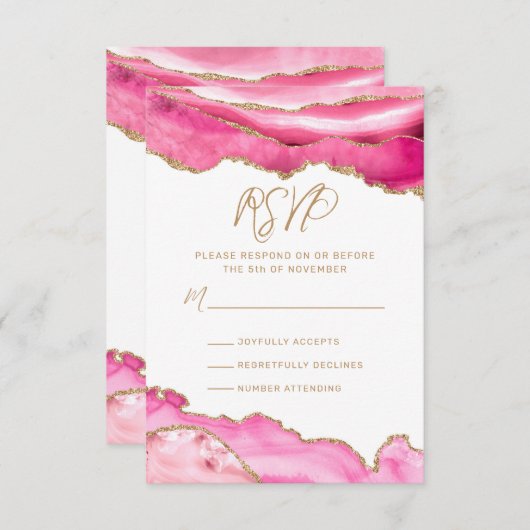 Bat Mitzvah Pink Gold Glitzer Agate RSVP Karte (Vorne/Hinten)