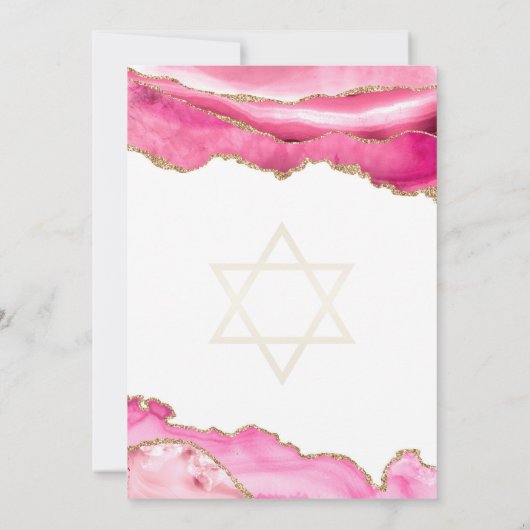 Bat Mitzvah Pink Gold Glitzer Einladung (Rückseite)