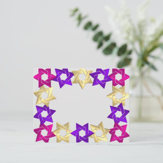 Bat Mitzvah Pink Gold Lila Star Farbige UAWG RSVP Karte (Stehend Vorderseite)