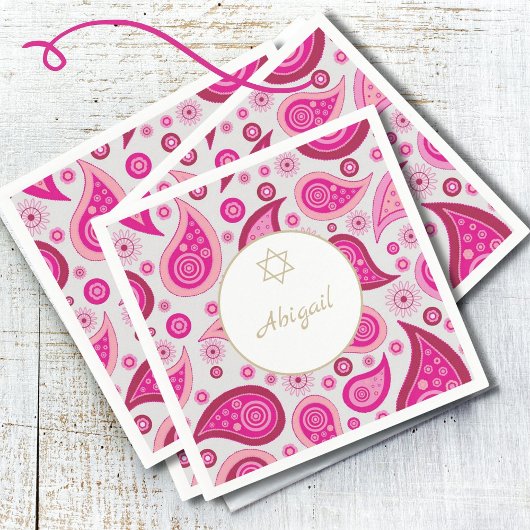 Bat Mitzvah Pink Gold Muster Moderne Serviette