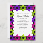 Bat Mitzvah Pink Green Lila Star für jede Farbe Einladung (Vorderseite)
