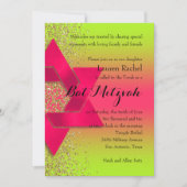 Bat Mitzvah Pink Green Ombre Imitate Gold Glitzer Einladung (Vorderseite)