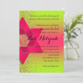 Bat Mitzvah Pink Green Ombre Imitate Gold Glitzer Einladung (Stehend Vorderseite)