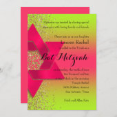 Bat Mitzvah Pink Green Ombre Imitate Gold Glitzer Einladung (Vorne/Hinten)