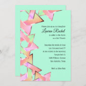 Bat Mitzvah Pink Green Peach Star von David Einladung (Vorne/Hinten)