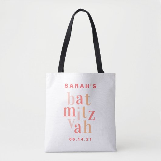 Bat Mitzvah Pink Moderne Typografie Tote Tasche (Vorderseite)