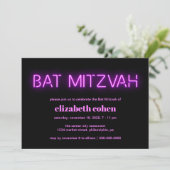 Bat Mitzvah Pink Neon Lights Einladung (Stehend Vorderseite)