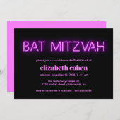 Bat Mitzvah Pink Neon Lights Einladung (Vorne/Hinten)
