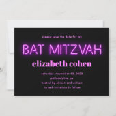 Bat Mitzvah Pink Neon Lights Save the Date Einladung (Vorderseite)