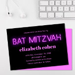 Bat Mitzvah Pink Neon Lights Save the Date Einladung<br><div class="desc">Coole moderne Fledermausmitzvah Ankündigung Datum freihalten mit "bat mitzvah" in heißen rosa leuchtenden Neonleuchten auf schwarzem Hintergrund.</div>