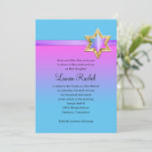 Bat Mitzvah Pink Ombre Ribbon und Star Einladung (Stehend Vorderseite)