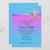 Bat Mitzvah Pink Ombre Ribbon und Star Einladung (Vorne/Hinten)
