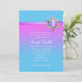 Bat Mitzvah Pink Ombre Ribbon und Star Einladung (Stehend Vorderseite)