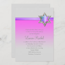 Bat Mitzvah Pink Ombre Ribbon und Star Einladung