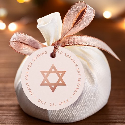 Bat Mitzvah Pink Rose Gold Star of David Thank You Geschenkanhänger