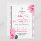 Bat Mitzvah Pink Roses Hebräisch Einladung Silber (Vorderseite)