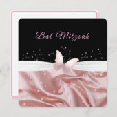 Bat Mitzvah Pink Satin Butterfly Sparkle Einladung (Vorne/Hinten)
