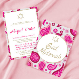 Bat Mitzvah Pink Star von David Moderne Einladung